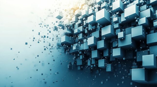 Abstract 3D cubes in shades of blue