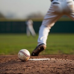 A baseball player pitching (focus on the ball)