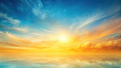 Soft orange and yellow hues blend with sky blue in a dreamy abstract background creating a sense of warmth and serenity , Sky Blue, Orange