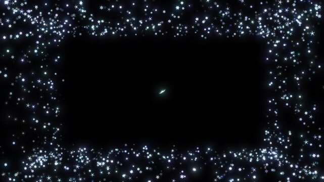 Loop Animation Of Glowing White Snowflakes And Sparkling Particles Falling On Black Background, Winter Border Or Overlay Effect For Christmas, New Year, Or Holiday Season  An Alpha Channel Or Transpar