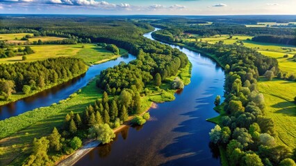 Fototapeta premium Summer Aerial View of Parnu J?gi River Overhead