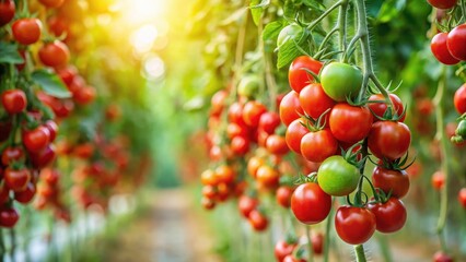 Obraz premium Red tomato plant with lush green vine stem and juicy red fruits hanging from it, agriculture, vegetable, agriculture, vegetable