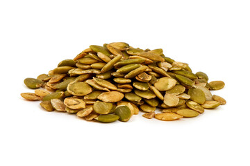 Raw Pumpkin Seeds Pile Isolated on White Background.