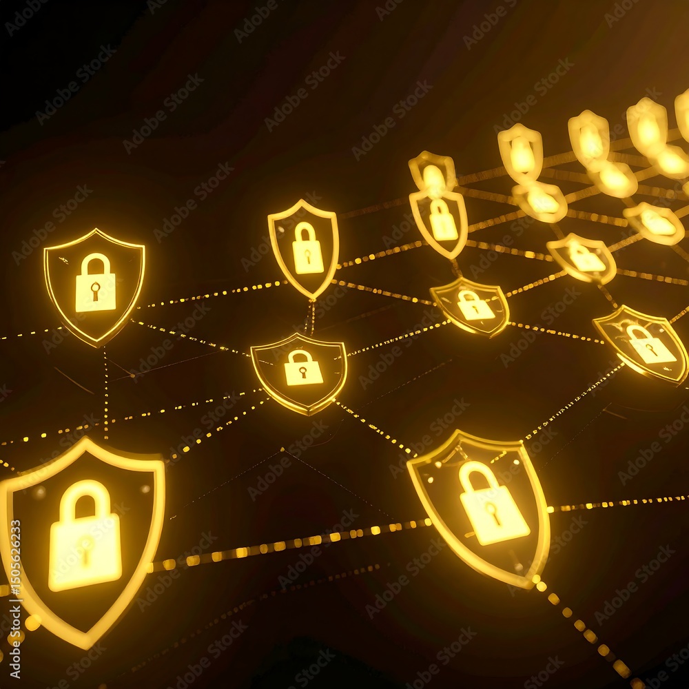 Poster secure network system blockchain & digital shield protection