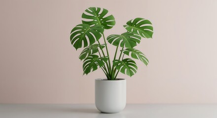 Fototapeta premium Lush Monstera Plant in Elegant White Pot A Minimalist Interior Design Element