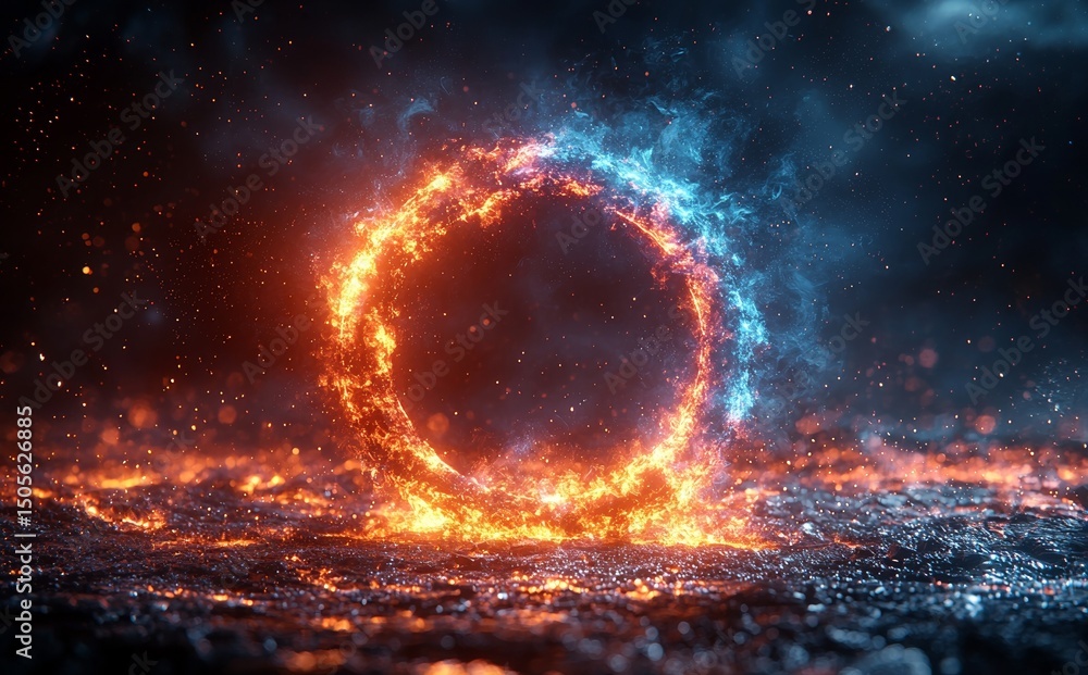 Poster three-dimensional rendering of particles possessing magical properties and abstract forms