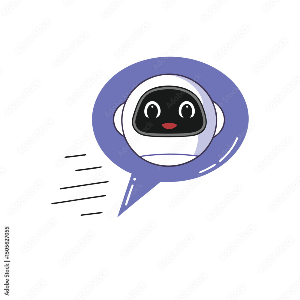 Poster friendly robot in speech bubble symbolizing conversation and modern technology