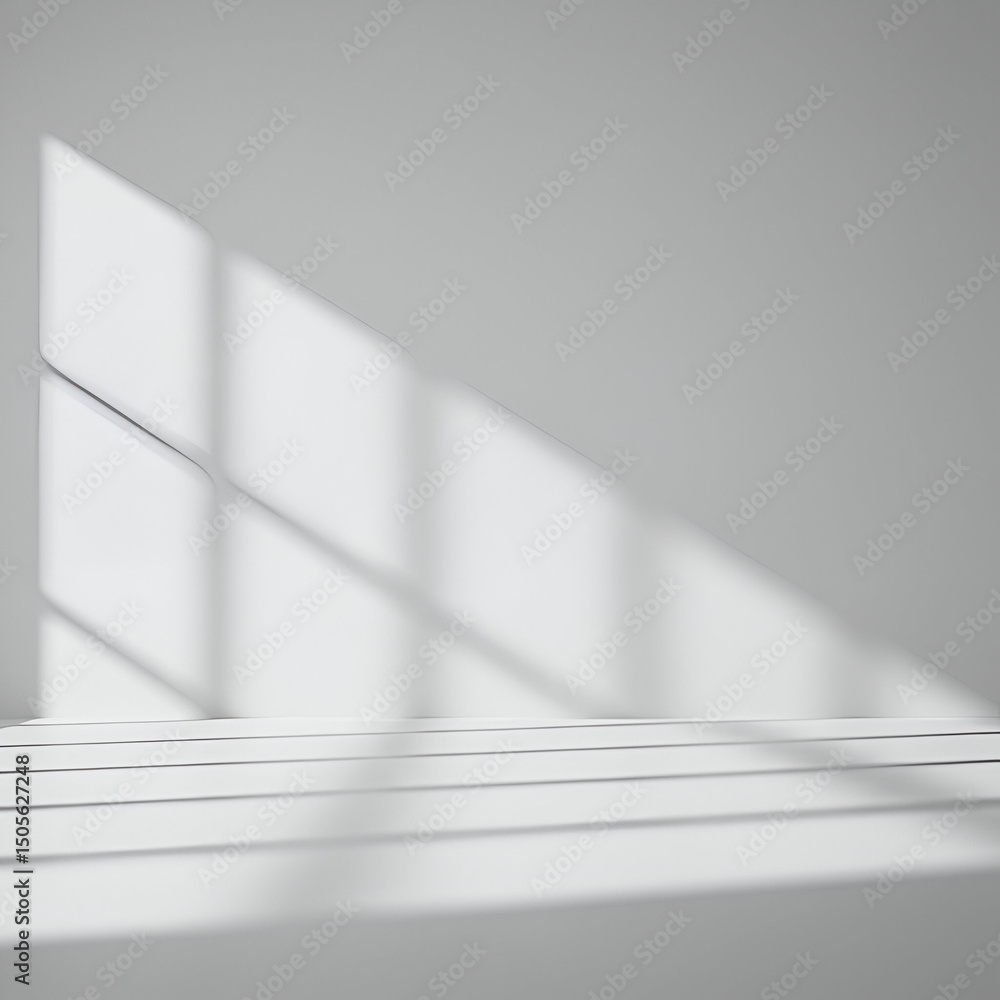 Poster empty white room with window shadows, showcasing a minimalist aesthetic. soft light casts shadows of