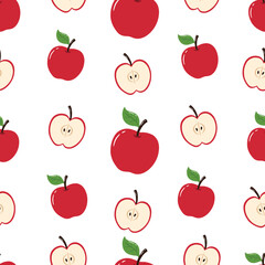 Seamless Hand Drawn Red Apple Pattern Designs White Background