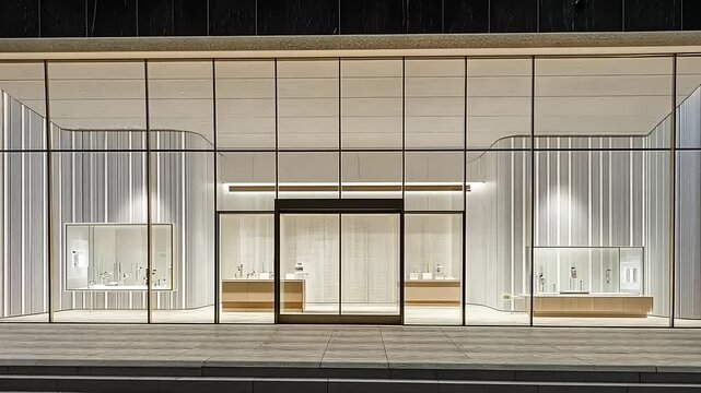 Elegant Retail Space: Modern Storefront Design with Architectural Glass Fa?ade and Displays