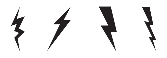 Lightning or thunderbolt icon, a symbol of electrical energy, energy power, made in a filled, thin, contour and stroke style for applications and websites,  Lightning icons white background. eps 10
