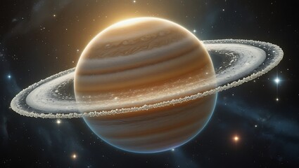 Saturn Majestic Rings and Gaseous Giant in Space