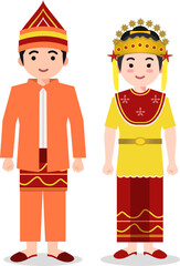 Kalimantan Selatan Traditional Clothes - Indonesian Culture Flat Cartoon Illustration