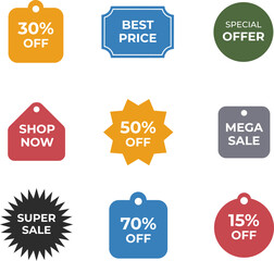 Sale and Discount Labels Set – Price Tags, Promotion Badges, and Stickers with Sale Text