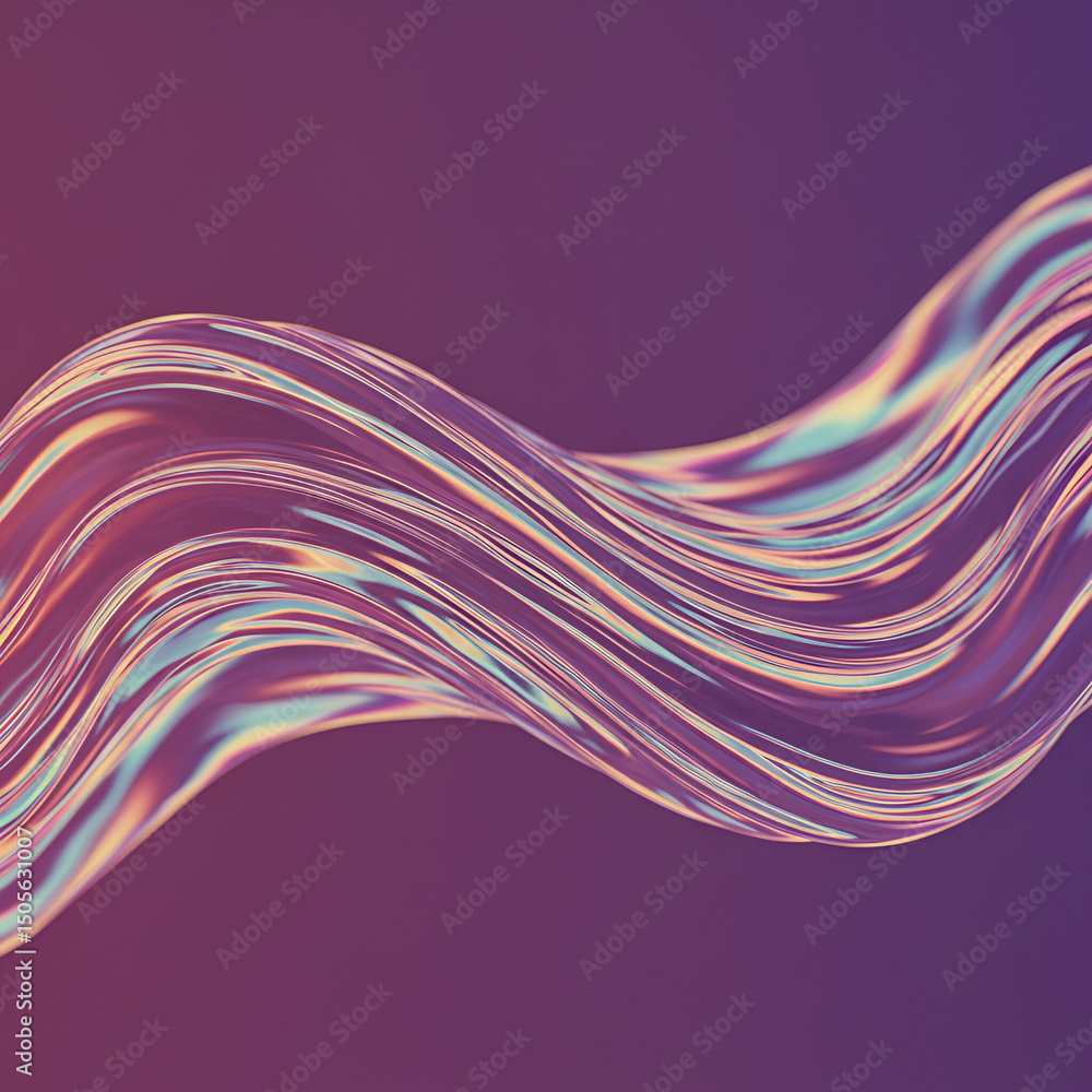 Aufkleber abstract iridescent holographic wavy ribbon design against a gradient background. fluid dynamic form