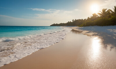 바닷가 모래사장과 아름다운 풍경 파도