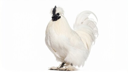 full body Silkie Chicken on isolated white background with sharp detail