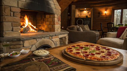 Cozy Pizza by the Fireplace