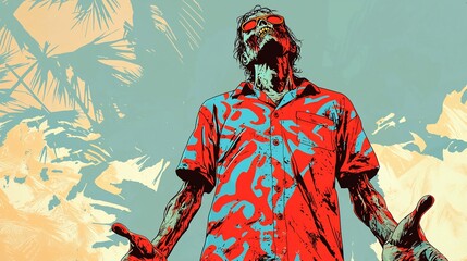 Fototapeta premium Man looks up in tropical paradise