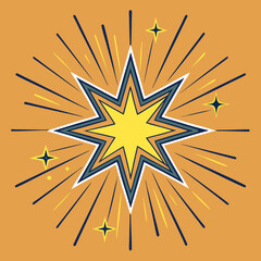 Stylized Burst of Energy and Light with Stars on Mustard Background