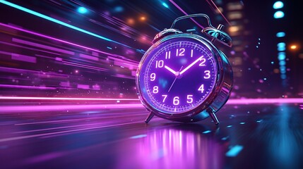 Neon Clock, Speed, City, Night, Future, Technology, Deadline, Concept