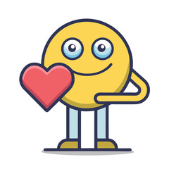 A yellow cartoon emoji character holding a heart with a friendly expression