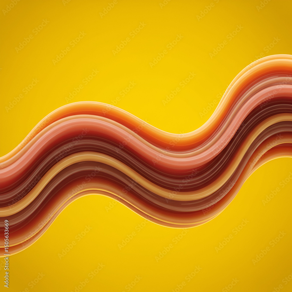 Aufkleber abstract multicolored wavy lines in warm tones on a bright yellow background. geometric abstract des