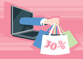 Online shopping. Shopping via computer during sales.