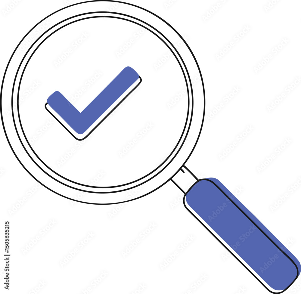 Poster magnifying glass with blue check mark icon representing approval and validation