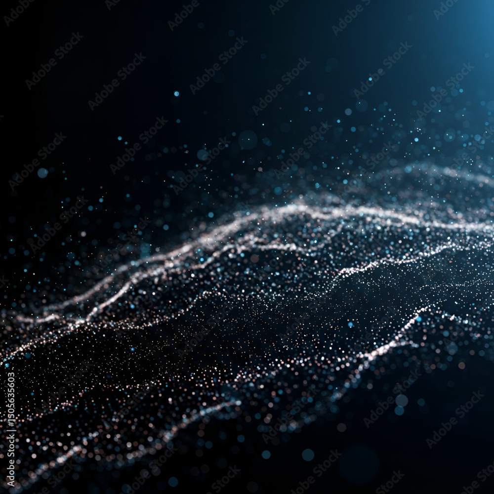 Poster abstract digital particle display showcasing dynamic movement. abstract particles in motion on a dar