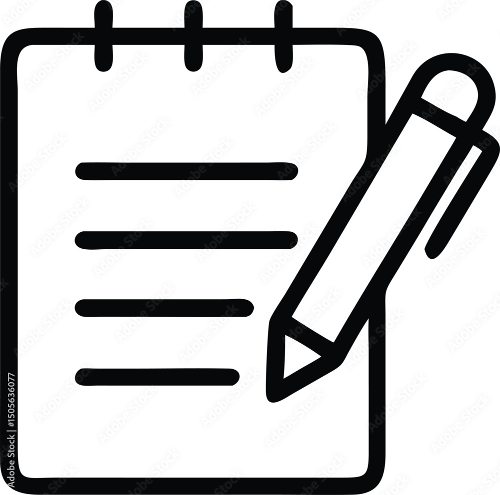 Poster minimalist black and white vector icon of a notepad simple design