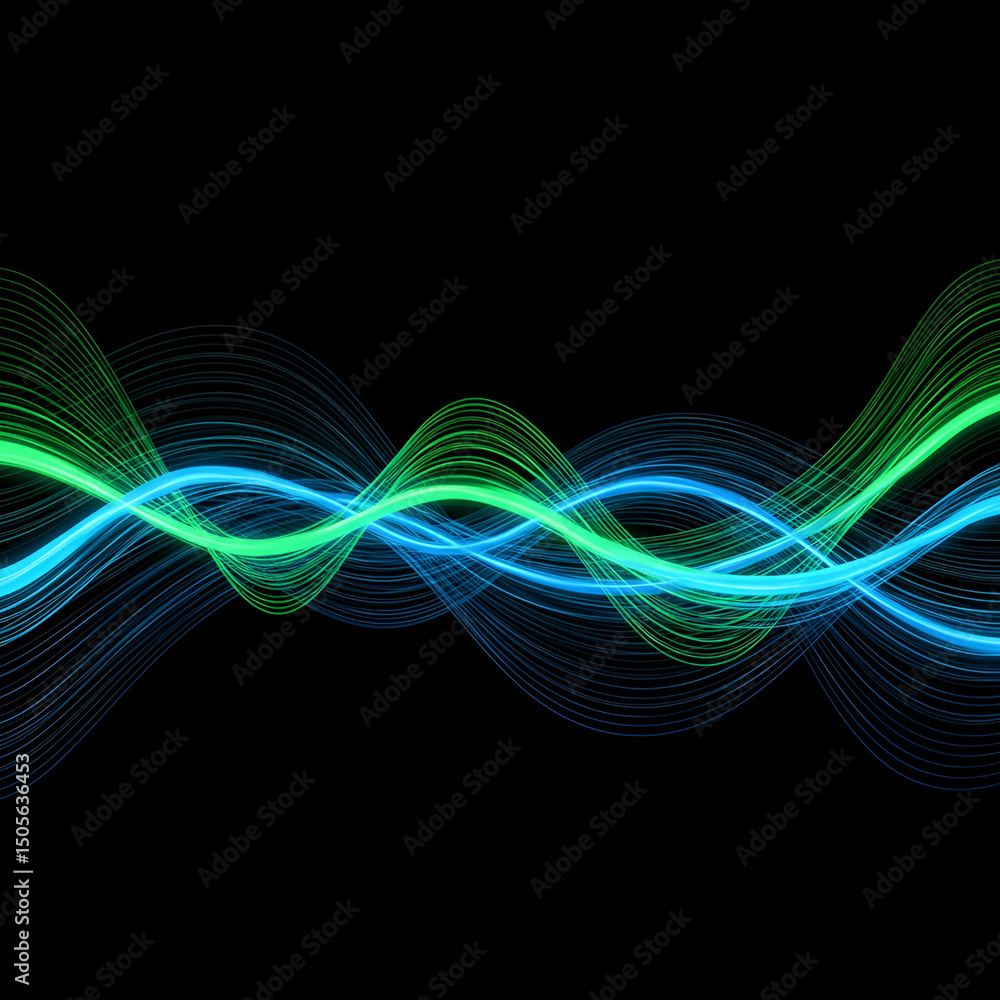 Aufkleber abstract wave patterns of vibrant teal and lime green lines on a black background. abstract design w