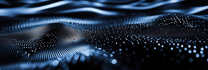 futuristic abstract landscape with glowing dots and smooth waves forming digital terrain. concept of technology and data visualization. ideal for banners and backgrounds.