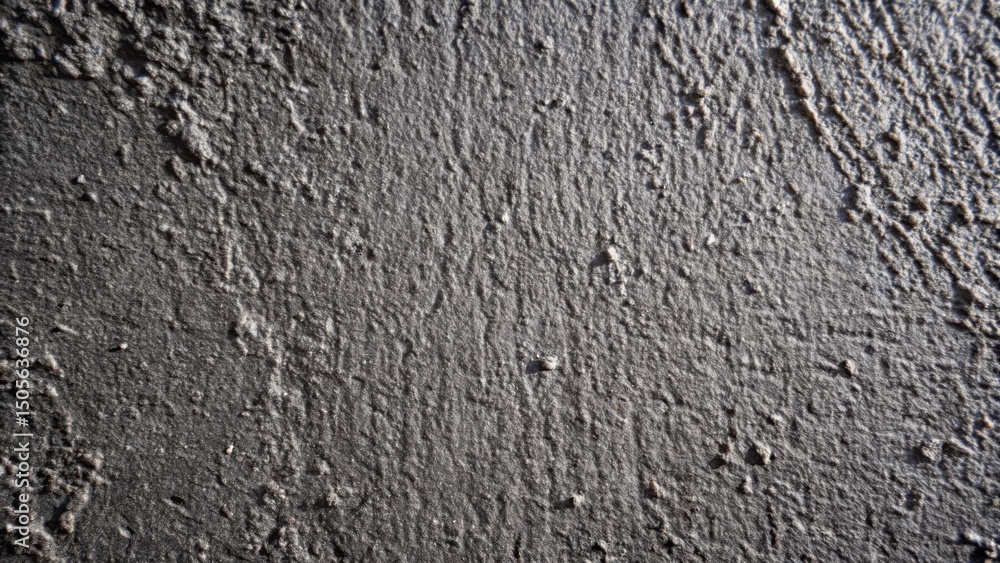 Poster close-up of a textured, rough, and gritty surface, featuring a dark gray color and a variety of irre
