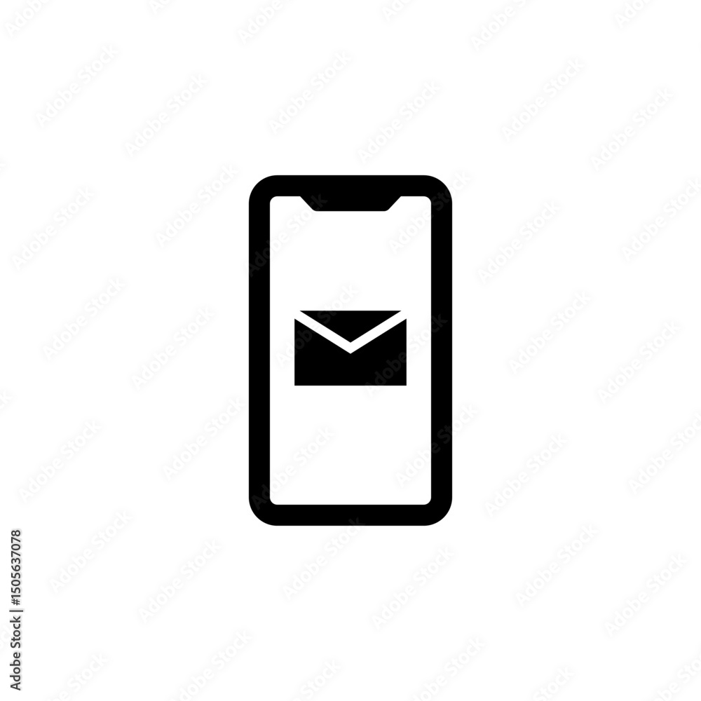 Poster email notification on smartphone screen solid flat vector icon isolated on white background.