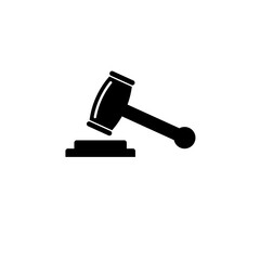 Judge Gavel, Auction Hammer, Judgement Mallet Solid Flat Vector Icon Isolated on White Background.