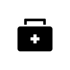 First Aid Kit, Medical Emergency Box Solid Flat Vector Icon Isolated on White Background.
