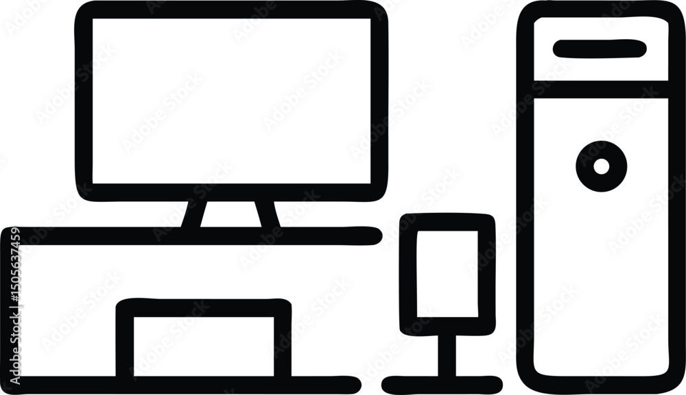Poster minimalist black silhouette of a tech setup on a white background with transparency
