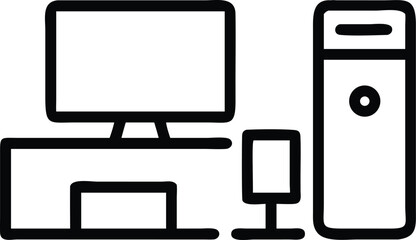 Minimalist black silhouette of a tech setup on a white background with transparency