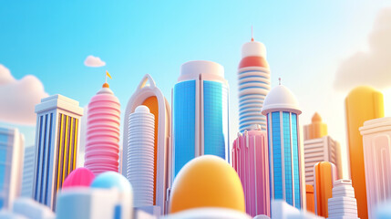 3D rendering cartoon style colorful fantasy city skyline illustration