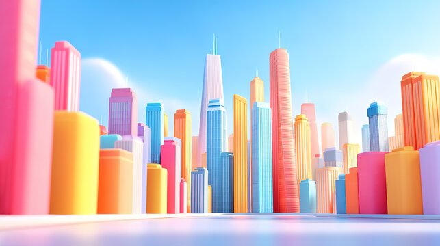 3D rendering cartoon style colorful fantasy city skyline illustration