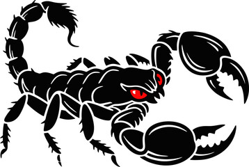Fierce Black Scorpion Illustration with Red Eyes – Vector Silhouette Line Art