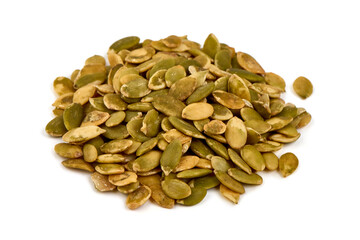 Raw Pumpkin Seeds Pile Isolated on White Background.