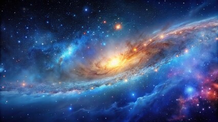 A majestic galaxy with vibrant stars and nebulas against a dark blue background, universe, nebula,  universe