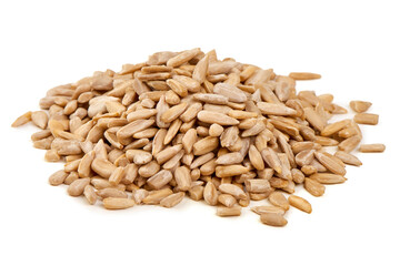 Obraz premium Raw Sunflower Seeds Pile Isolated on White Background