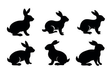 rabbit silhouettes vector, rabbit silhouette set vector