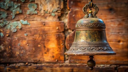 Fototapeta premium Antique school bell with intricate details and rusted surface, aged, brass, aged, brass, educational