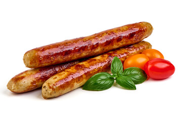Roasted Sausages bbq, Isolated on White Background.