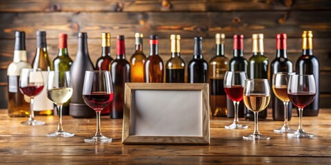 A dry January sign with a wine glass on a wooden table surrounded by empty bottles and wine glasses