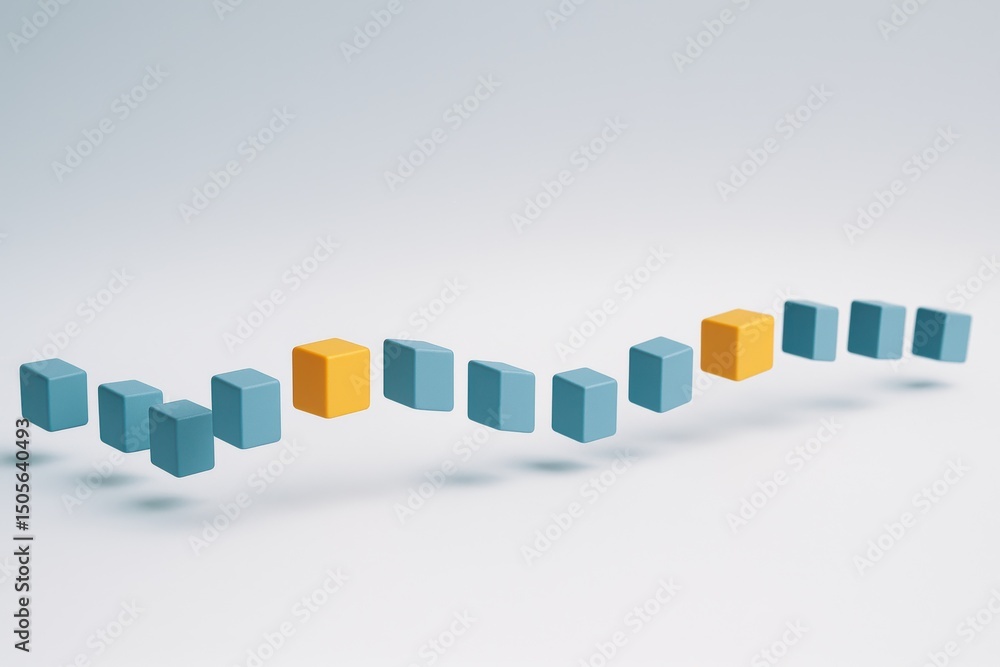 Poster this illustrates the concept innovation and strategy through floating colored modules arranged in a 